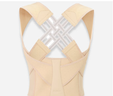 Beige back support brace on a white background