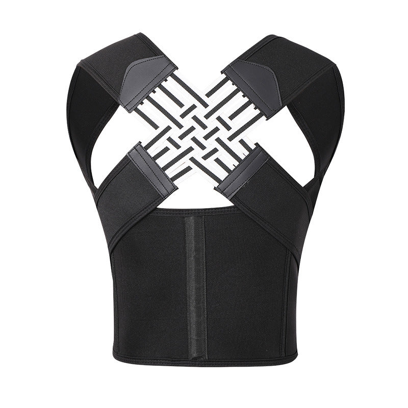 Black posture corrector on a white background
Postivra posture corrector brace for improving posture and reducing back strain